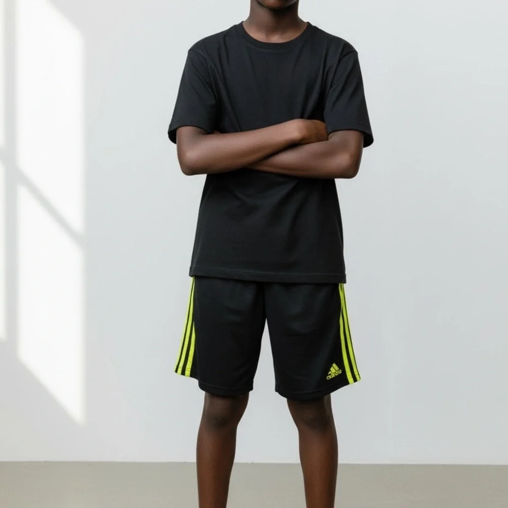 Adidas Black Shorts with Bright Yellow Accents